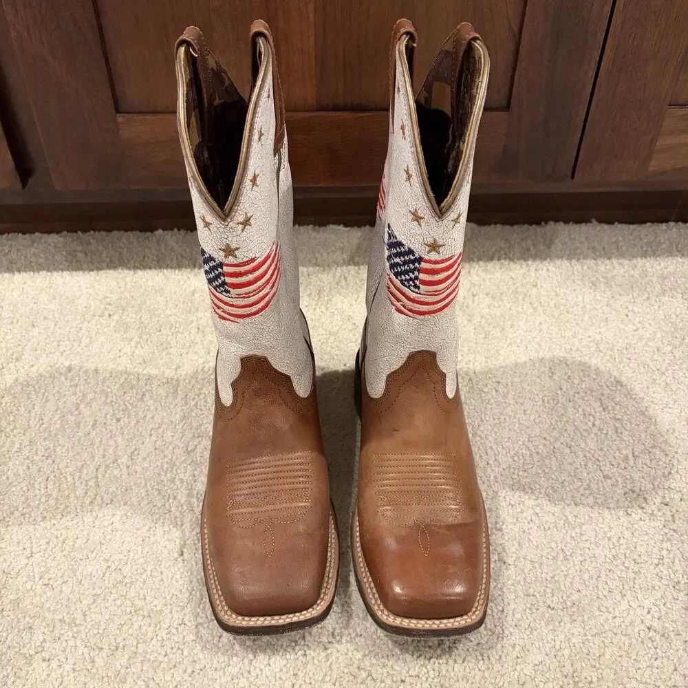 Ariat Women Patriot Crackled American Flag Western Cowboy Boots size 7B EU 37.5 - Picture 2 of 12